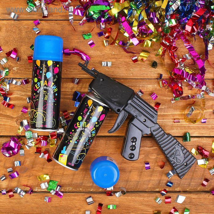 Спрей-серпантин с пистолетом, цвет синий, набор: 2 шт. по 250 мл - Фото 1