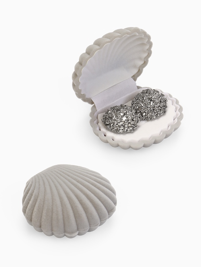 Футляр под кольцо, серьги «Ракушка», бархатный, 6×5.5 см, серый - Фото 1