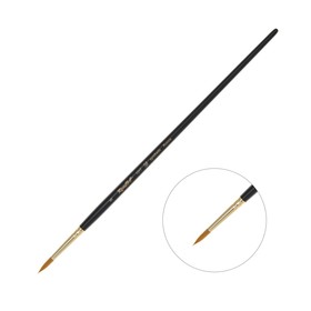 Кисть Синтетика, круглая, Жесткая, укороченная вставка, Roubloff серия 1317 № 5, ручка длинная чёрная матовая, жёлтая обойма