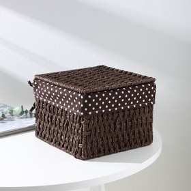 Корзина для хранения плетёная с крышкой Доляна «Горошек», 20×20×15 см, цвет коричневый