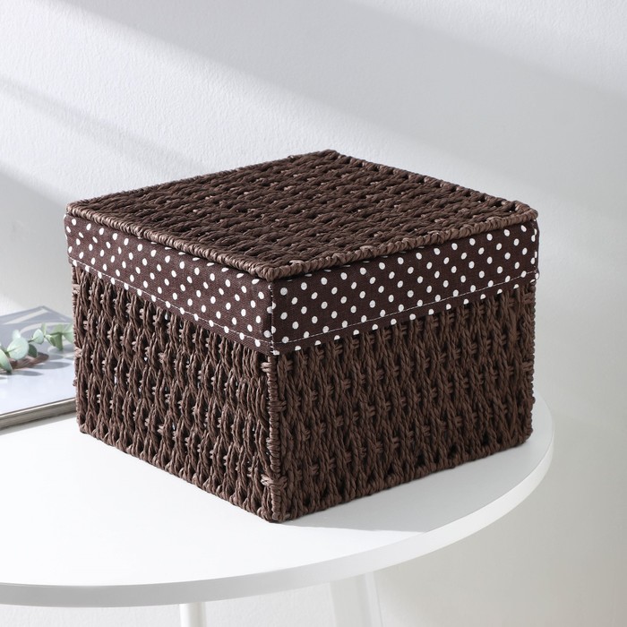 Корзина для хранения плетёная ручной работы с крышкой Доляна «Горошек», 25×25×18 см, цвет коричневый - Фото 1