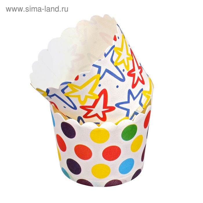 Набор бумажных форм для выпечки кексов «Люкс», d=50 мм, h=45 мм, 24 шт, цвет МИКС - Фото 1