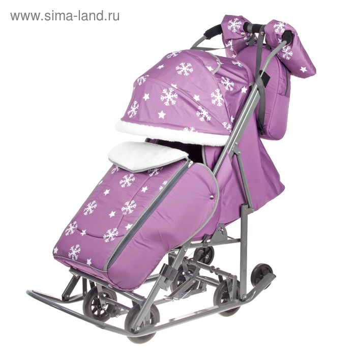 Санки коляска «Pikate. Снежинки», цвет фиолетовый