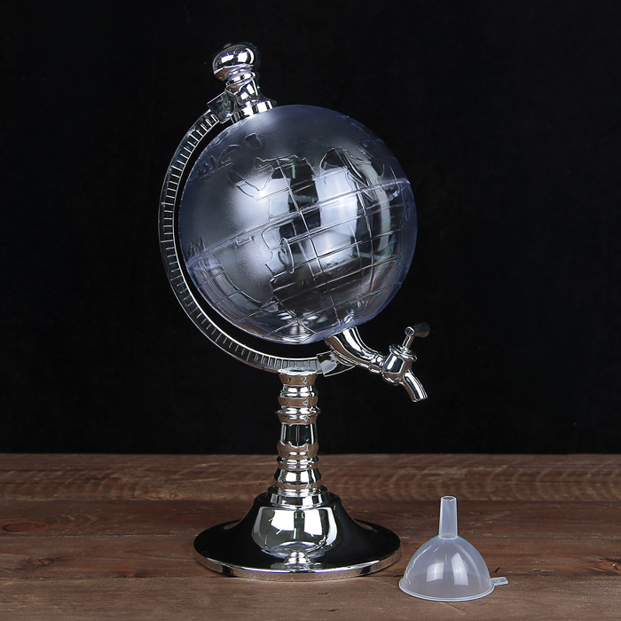 Башня пивная с воронкой «Земной шар», 1,9 л, цвет серебряный - фото 1908333857