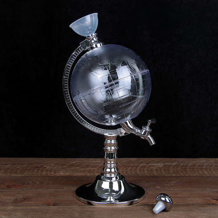 Башня пивная с воронкой «Земной шар», 1,9 л, цвет серебряный - фото 1908333858
