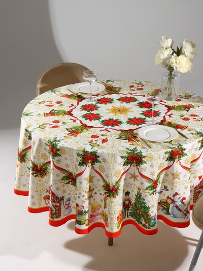 Скатерть новогодняя Этель «Новогодние игрушки» d=220 см ±3 см с ГВМО, хл100%