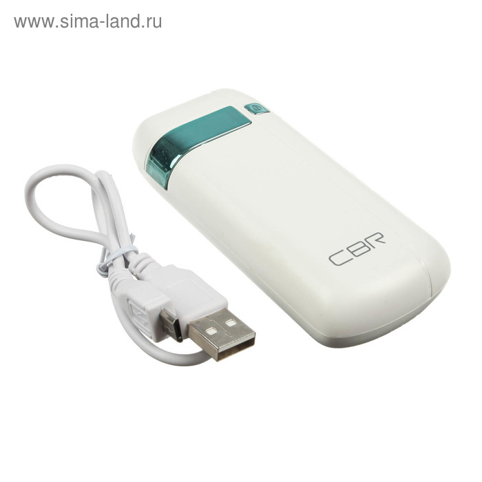 Внешний аккумулятор CBR, USB, 4000 мАч, 1 A, фонарик, индикатор зарядки, белый - Фото 1
