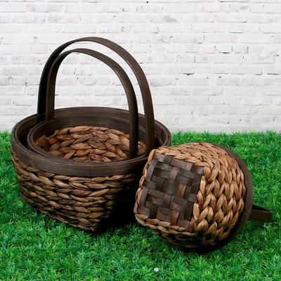 Корзина плетёная для хранения Knip, шпон, с ручкой, тёмно-коричневая, набор 3 шт.