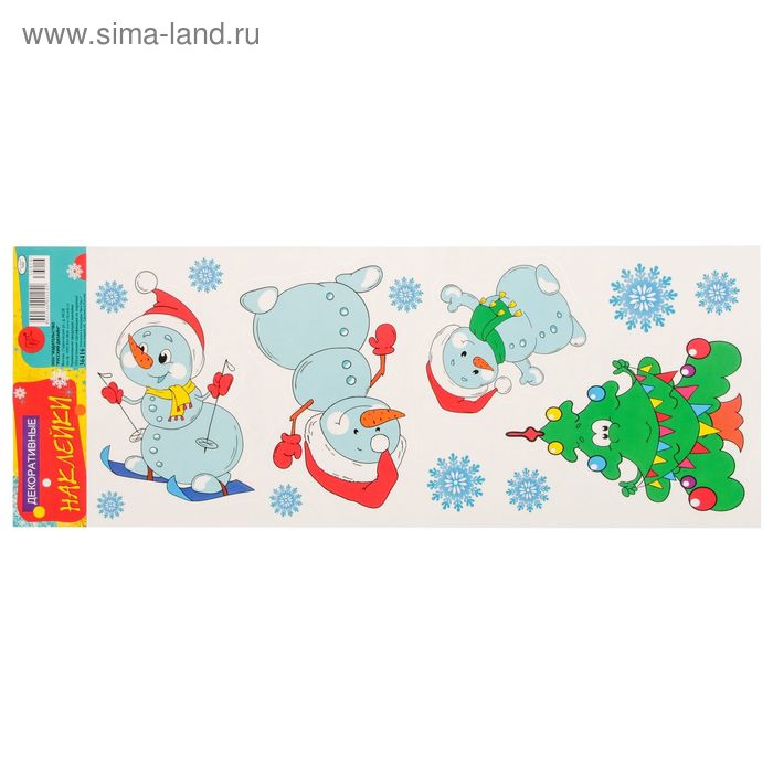 Декоративные наклейки "Новогодние" снеговики, снежинки - Фото 1