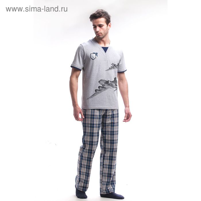Комплект мужской (футболка, брюки) М-797-26 цвет серый меланж/синий, р-р 48 - Фото 1