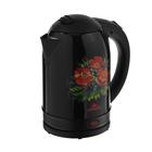 Чайник электрический "Добрыня" DO-1215, металл, 2 л, 2200 Вт, черный с цветами - Фото 1