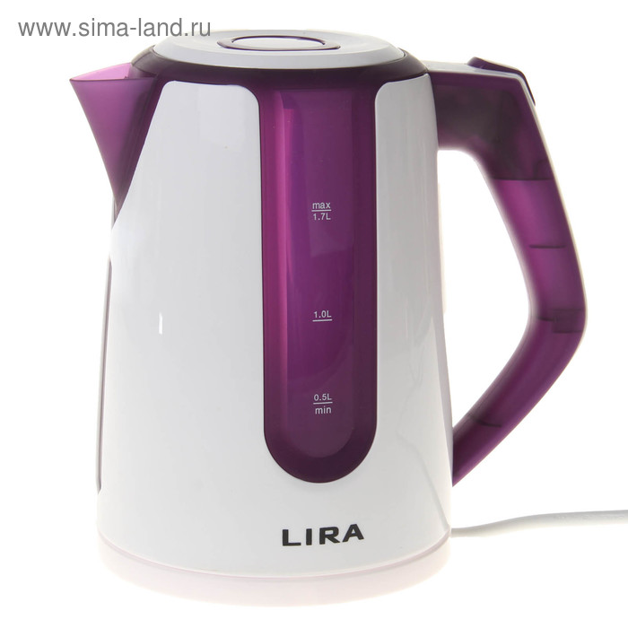 Чайник электрический LIRA LR 0103 purp, 1.7 л, 2200 Вт, подсветка, бело-фиолетовый - Фото 1