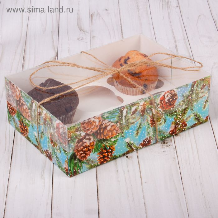 Коробка для капкейка с PVC-крышкой «Зимний лес», 16 × 23 × 7,5 см - Фото 1