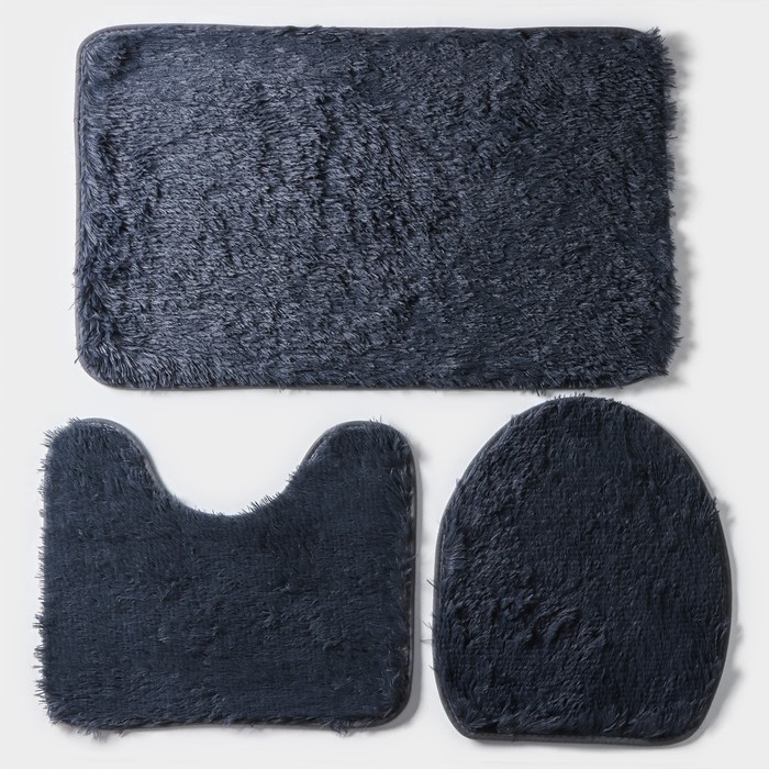 Набор ковриков для ванной и туалета Доляна «Пушистик», 3 шт, 40×44, 40×50, 50×80 см, цвет серый