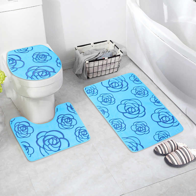Набор ковриков для ванны и туалета «Цветок», 3 шт: 37×43, 38×47, 50×80 см, цвет голубой