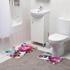 Набор ковриков для ванной и туалета Доляна «Пионы», 2 шт: 39×49, 50×80 см, цвет серый - Фото 1