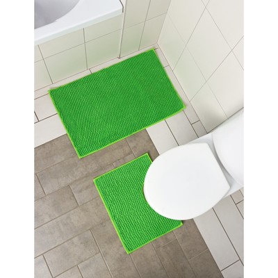 Коврики для ванной и туалета Доляна «Букли», 2 шт: 40×50 см, 50×80 см, цвет зелёный
