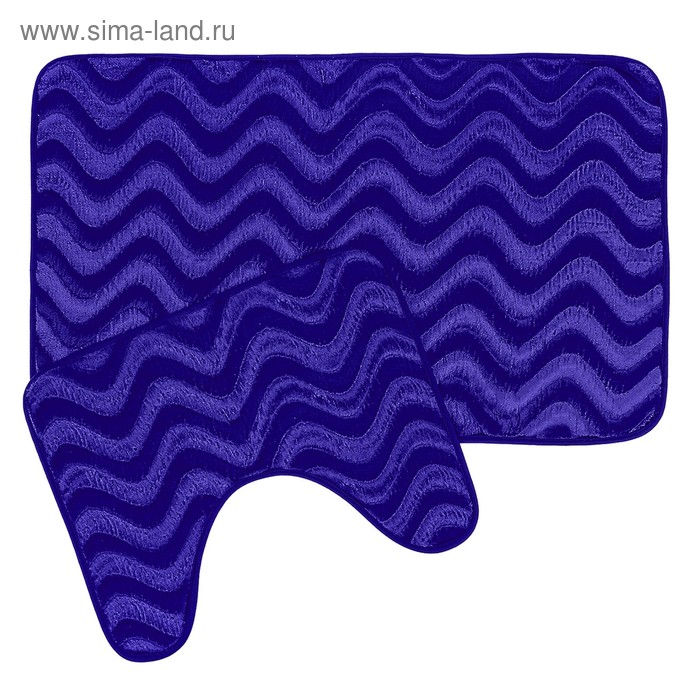 Набор ковриков для ванны и туалета 2 шт 45х50, 50х80 см, цвет синий - Фото 1