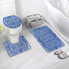 Набор ковриков для ванны и туалета «Цветочный узор», 3 шт: 38×41, 40×50, 50×80 см, цвет серо-синий - Фото 1