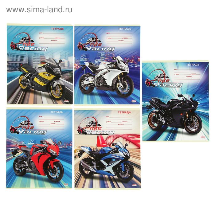 Тетрадь 12 листов линейка "Мотоциклы в городе", обложка мелованный картон, 5 видов МИКС - Фото 1