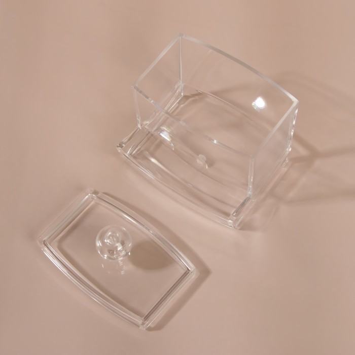 Органайзер для хранения ватных палочек, с крышкой, 9 × 7 × 10 см, в картонной коробке, цвет прозрачный - фото 1908334361