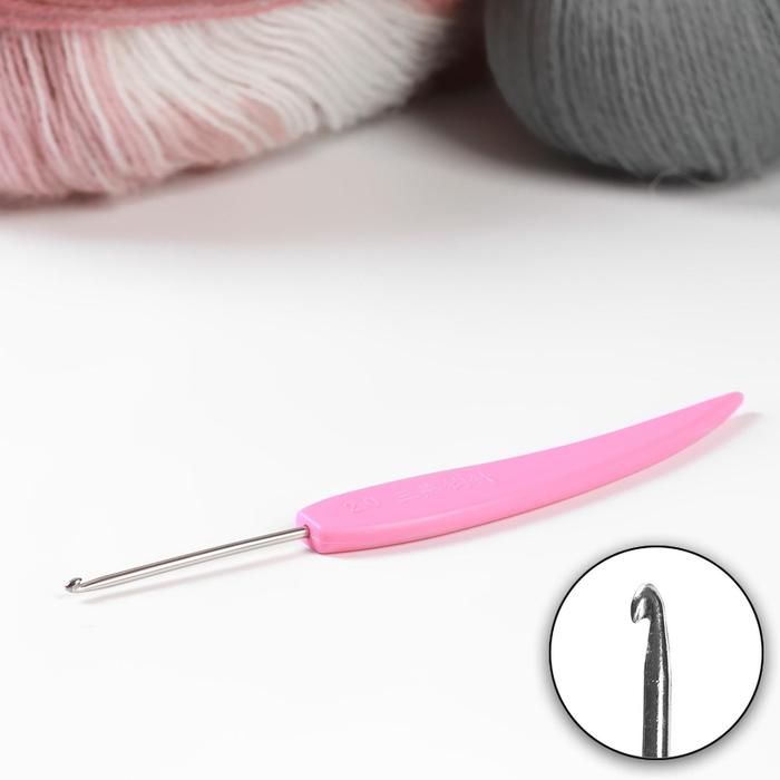 Крючок для вязания, d = 2 мм, 14 см, цвет розовый - Фото 1
