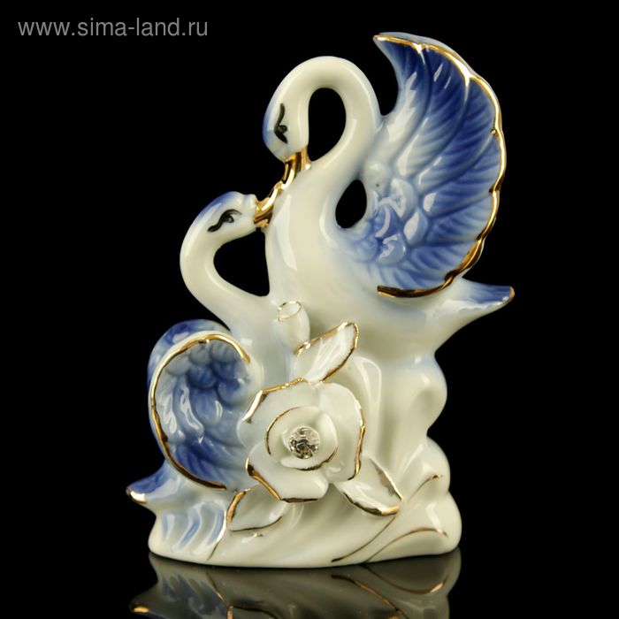 Сувенир керамика "Лебеди с цветком розы" страза 12,8х4,2х10 см - Фото 1
