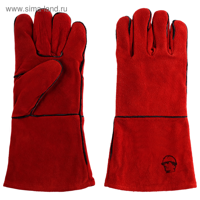 Перчатки-краги спилковые пятипалые, цвет красный, длина 35 см - Фото 1