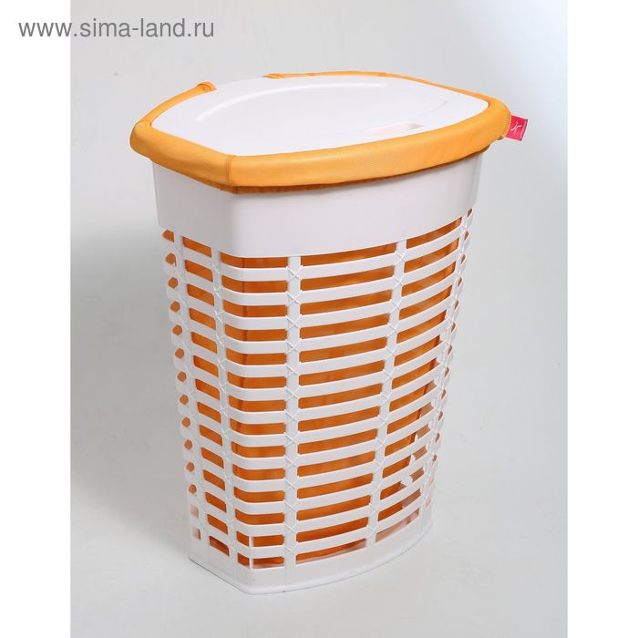 Корзина для белья с крышкой, с оранжевым чехлом, цвет белый - Фото 1
