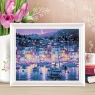 Роспись по холсту "Пристань в ночи" по номерам с красками по 3 мл+ кисти+крепеж 30*40 - Фото 1