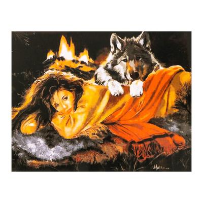 Роспись по холсту «Девушка с волком»по номерам с красками по3 мл+ кисти+крепёж, 30×40 см
