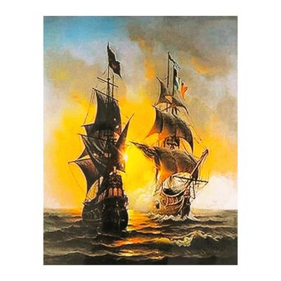 Роспись по холсту «Корабли в море» по номерам с красками по3 мл+ кисти+инстр-я+крепёж, 30×40 см