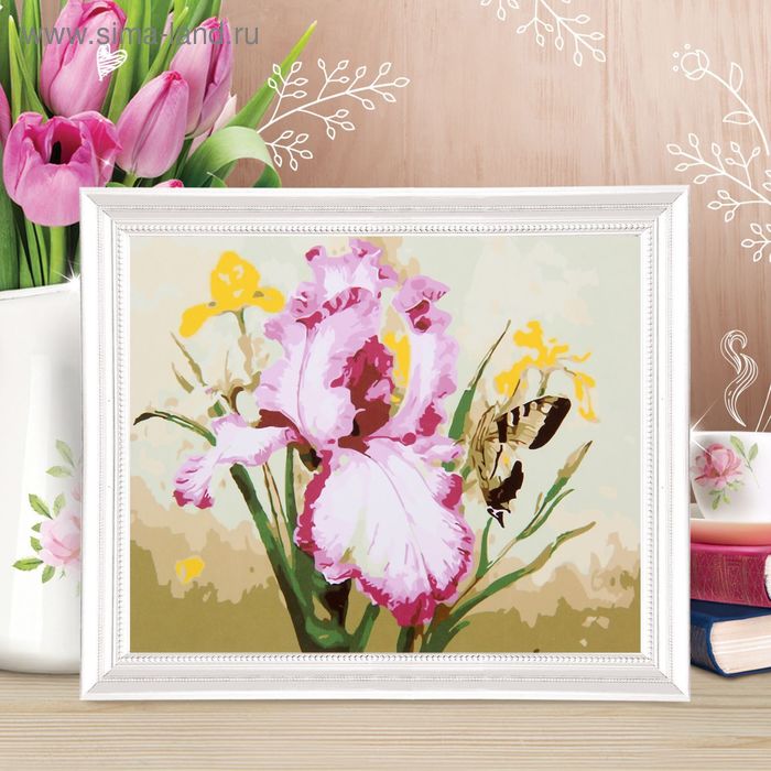Картина по номерам на холсте «Ирис с бабочкой» с красками по 3 мл+ кисти+крепёж 30×40 см - Фото 1
