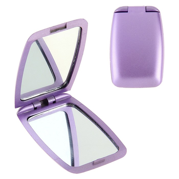 Зеркало складное, прямоугольное, с двукратным увеличением, двустороннее, цвет фиолетовый - Фото 1