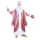 Карнавальный костюм "Дед Мороз", парча, серебро на красном, шуба, шапка, варежки, борода, р-р 52-54, рост 183 см - Фото 1