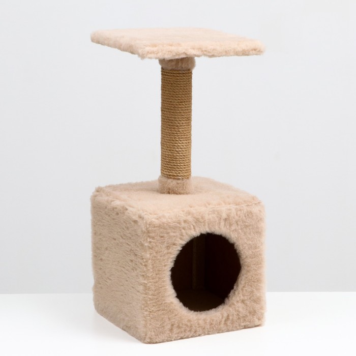 Домик с когтеточкой "Куб", с подставкой, бежевый, 30 х 30 х 65 см - Фото 1