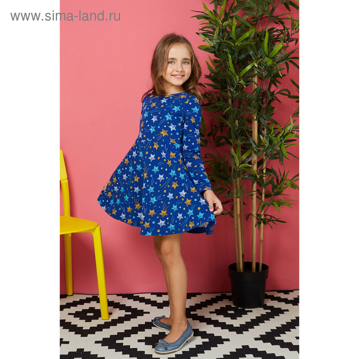 Платье детское, рост 110/116 см, цвет синий, принт звезды - Фото 1
