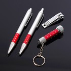 Набор подарочный 4в1 (2 ручки, кусачки, фонарик красный) микс - Фото 2