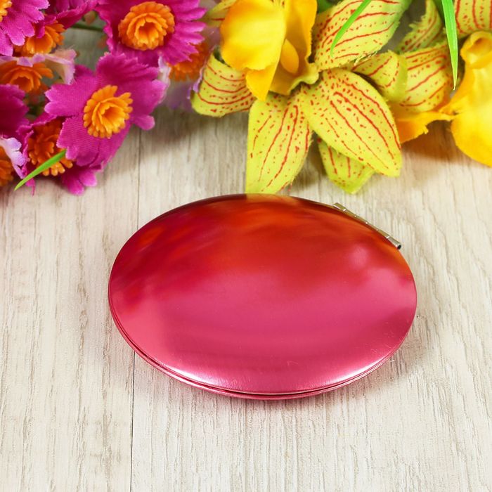 Зеркало складное, круглое, с двукратным увеличением, двустороннее, d=7см, цвет красный - Фото 1