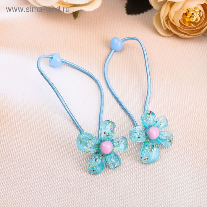 Резинка для волос "Цветочек в крапинку" микс (цена за пару) - Фото 1