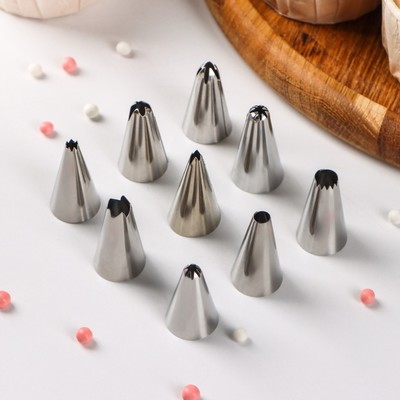 Набор насадок кондитерских Доляна, d=1.8 см, 9 шт., нержавеющая сталь, форма МИКС