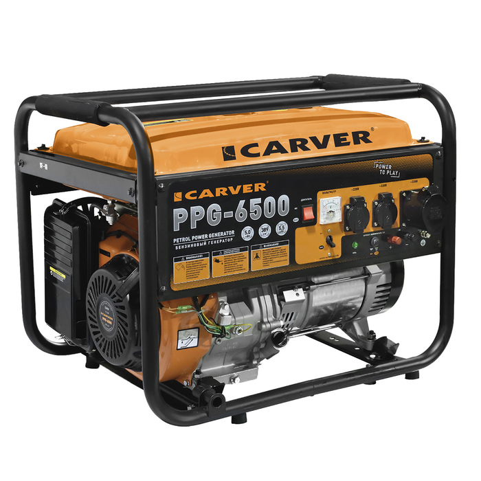 Генератор CARVER PPG-6500, бензиновый, 5/5.5 кВт, 220/12 В, 25 л, ручной старт