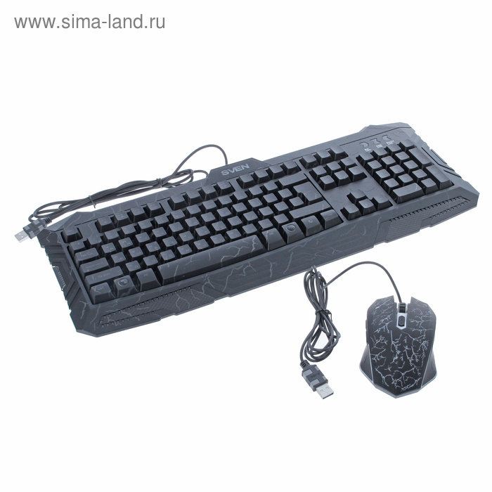 Игровой набор SVEN GS-9400, клавиатура+мышь, проводной, мембранная, 1600 dpi, USB, черный - Фото 1
