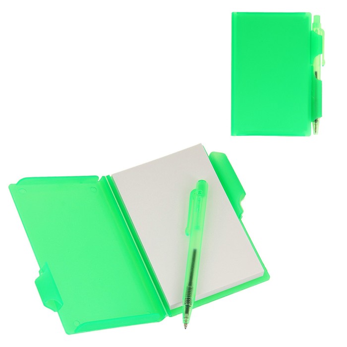 Блокнот А7 30л обложка пластик с ручкой зеленый - Фото 1