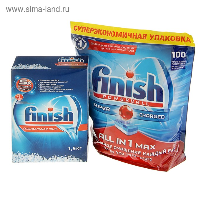 Таблетки для посудомоечных машинах Finish All in 1, 100 шт + подарок Соль Finish , 1,5 кг - Фото 1