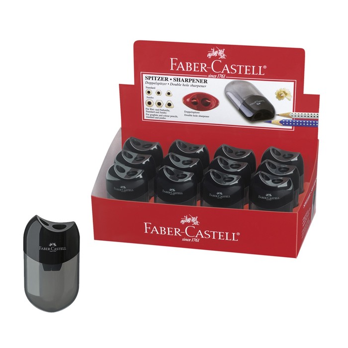 Точилка Faber-Castell с контейнером 2 отверстия, чёрный - Фото 1