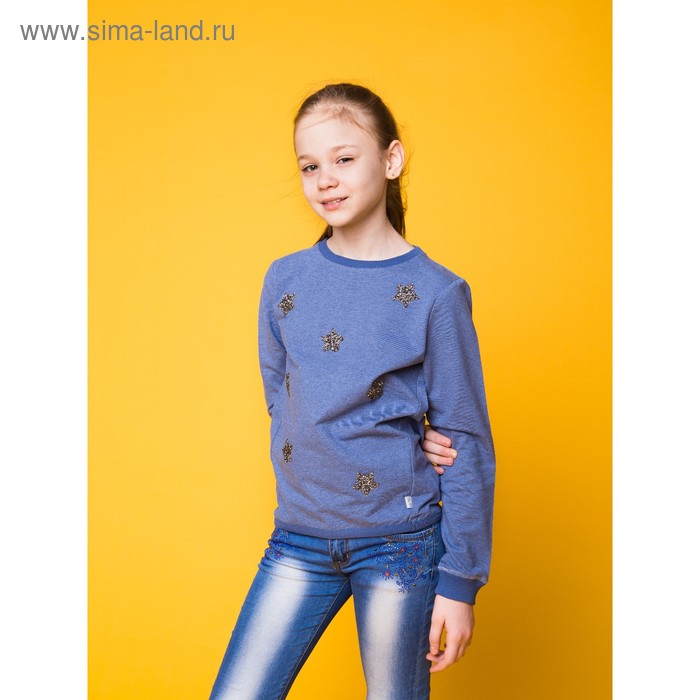 Свитшот для девочки, рост 152-158 см, цвет синий меланж - Фото 1