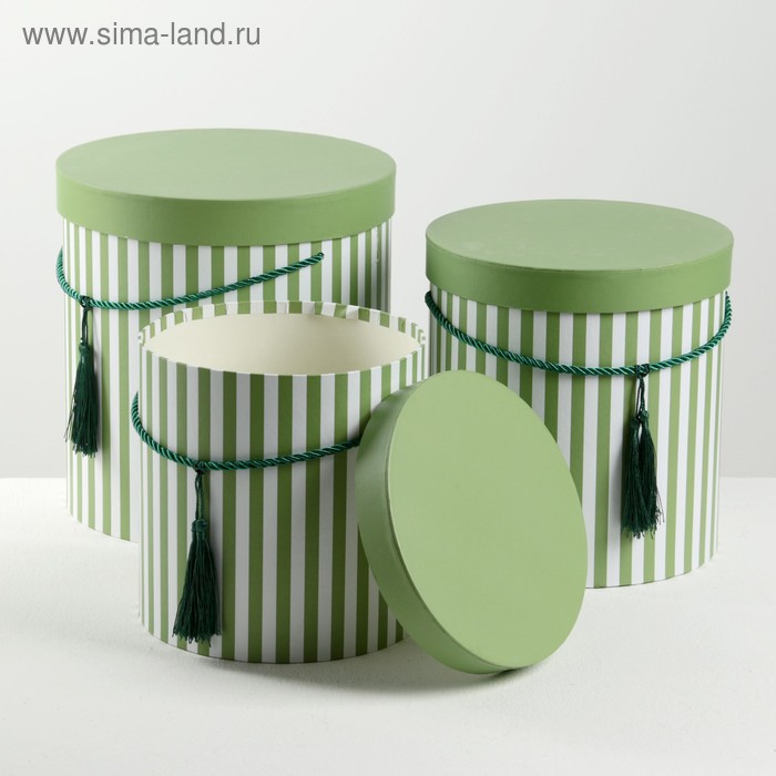 Набор коробок 3 в 1 "Полоски", зелёный, 24 х 24 х 26 - 19 х 19 х 20 см - Фото 1