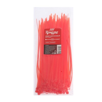 Хомут нейлоновый для стяжки, ТУНДРА, 3.6×200 мм, красный, 100 шт.