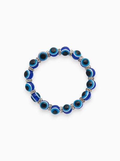 Браслет-оберег «Детский» глазки, синий в серебре, d=3 см